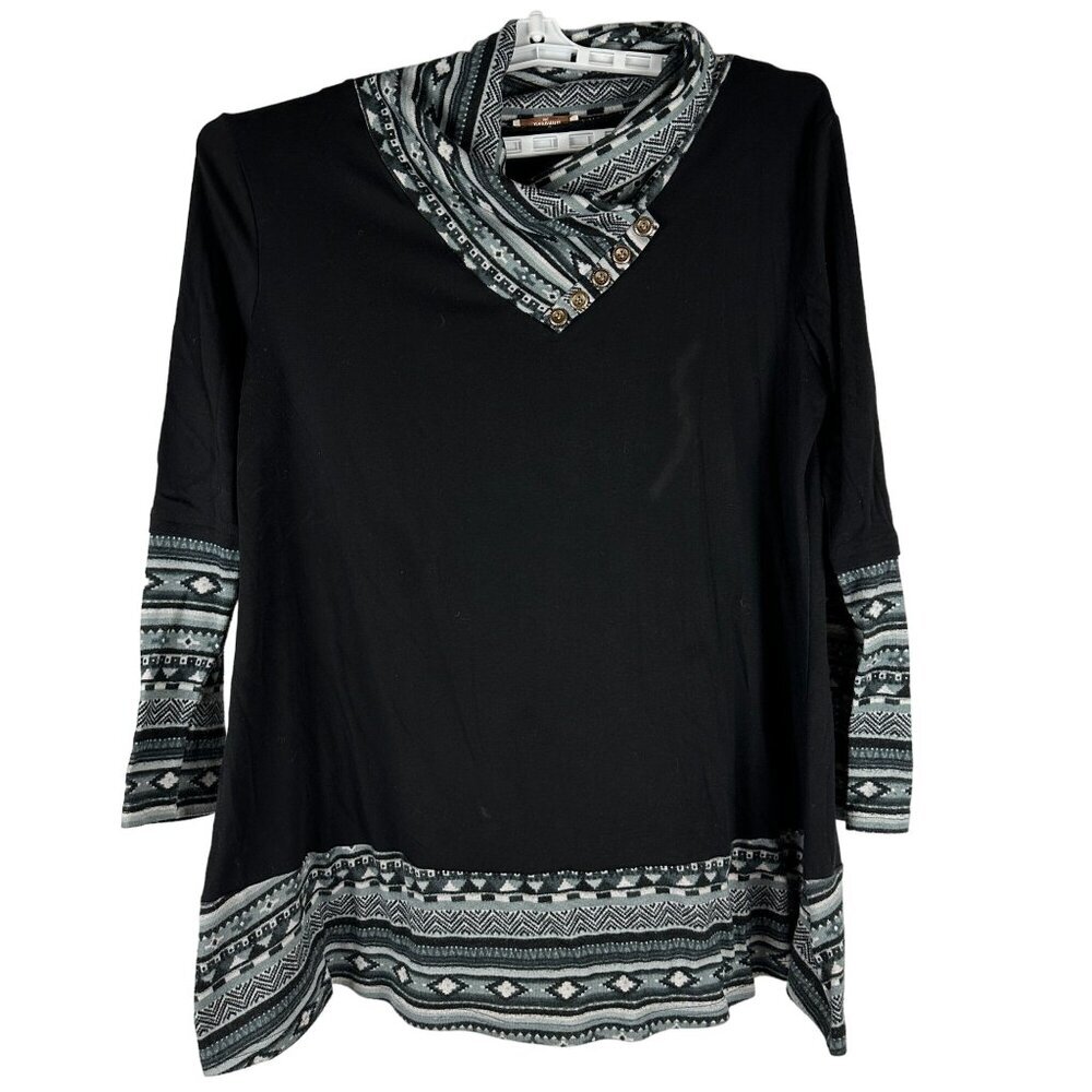 Bebonnie Womens Size XXL Black & Gray Tunic Top With Geometric Trim